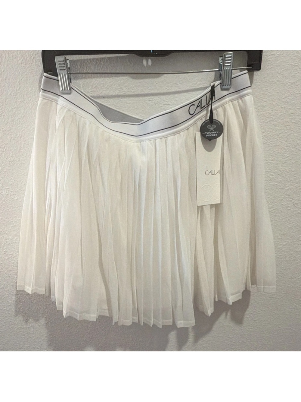 Calia Court Collection High-Rise Pleated Mesh Skort. White. Sz L. NWT.   #871
